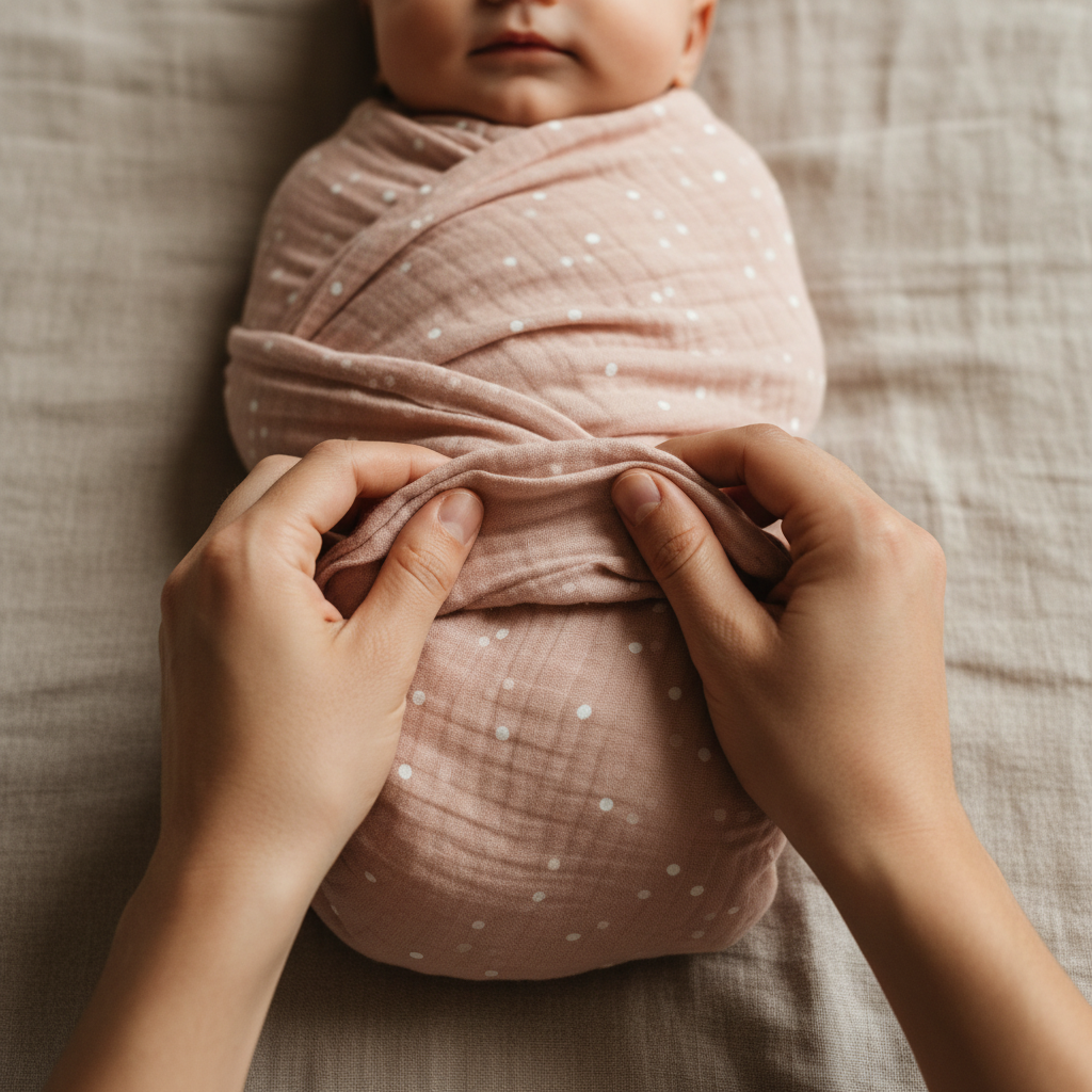 Bébé emmailloté rose